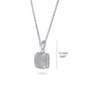 Front view of Square CZ Pendant Necklace in Sterling Silver, Clear Color