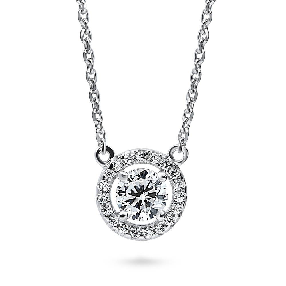 Halo CZ Pendant Necklace in Sterling Silver