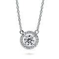 Halo CZ Pendant Necklace in Sterling Silver, Rhodium Plated