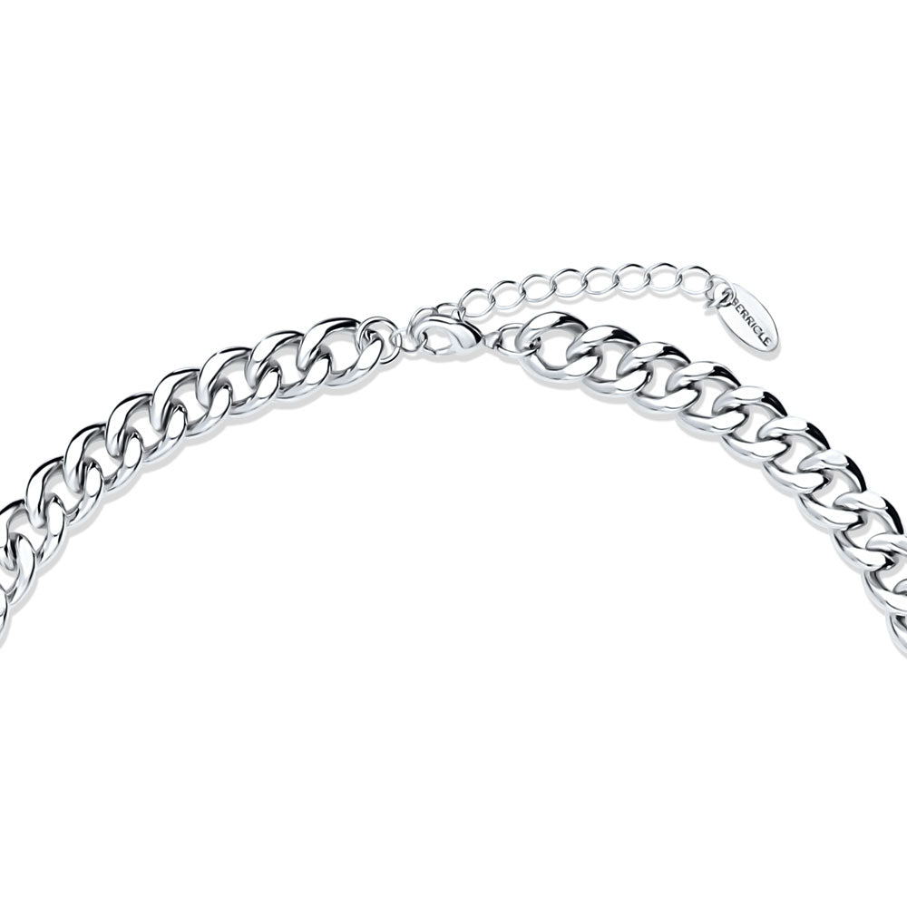 Front view of Curb Necklace and Chain Bracelet, 2-Piece, Silver-Tone