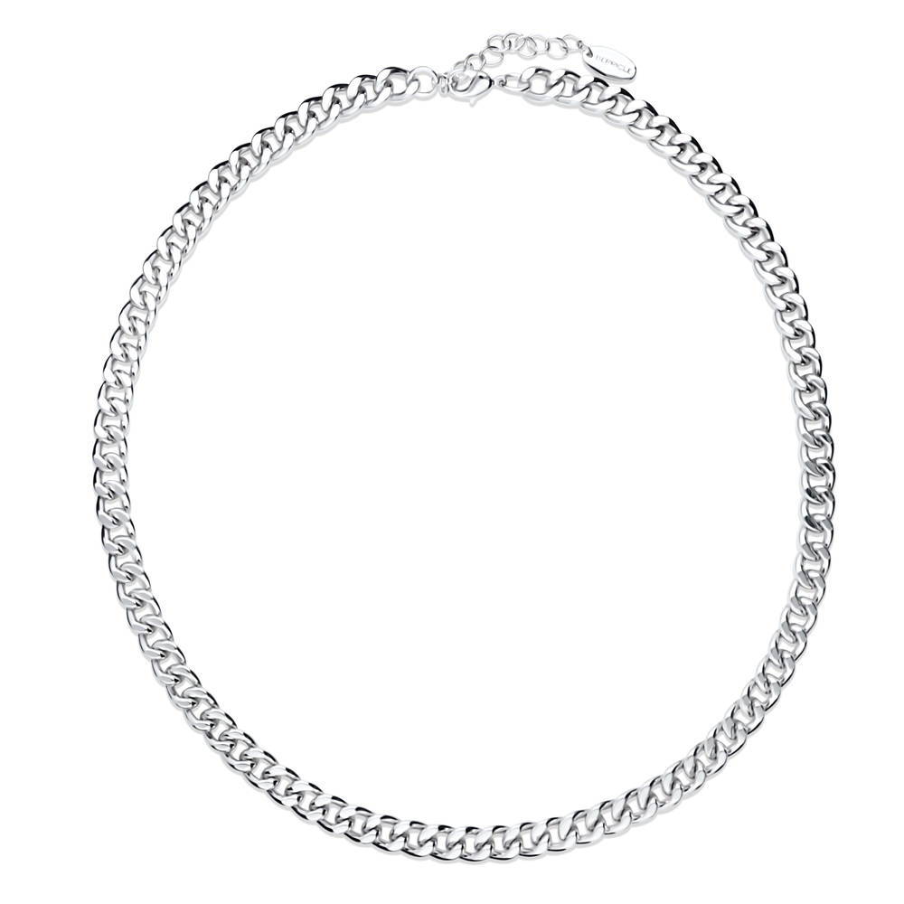 Lightweight Curb Chain Necklace 7mm, Silver-Tone