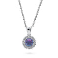 Halo Kaleidoscope CZ Necklace in Sterling Silver, Purple Aqua