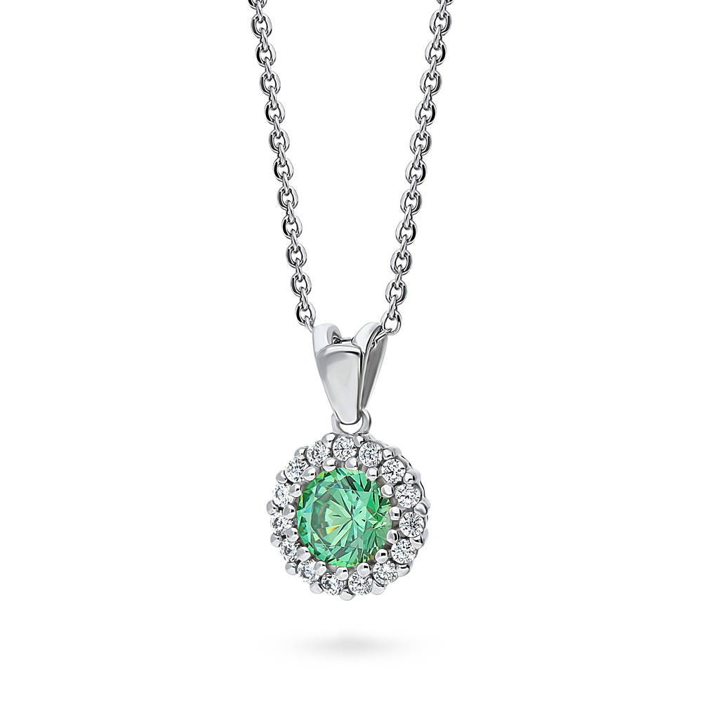 Front view of Halo Kaleidoscope CZ Necklace in Sterling Silver, Green