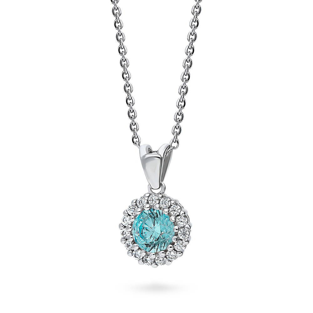 Front view of Halo Kaleidoscope CZ Necklace in Sterling Silver, Frosty Mint