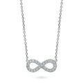 Front view of Infinity CZ Pendant Necklace in Sterling Silver, Rhodium Plated