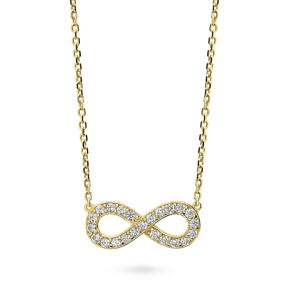 Infinity CZ Pendant Necklace in Sterling Silver, Yellow Gold Flashed