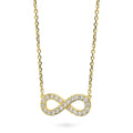 Front view of Infinity CZ Pendant Necklace in Sterling Silver, Yellow Gold Flashed