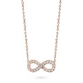 Front view of Infinity CZ Pendant Necklace in Sterling Silver, Rose Gold Flashed