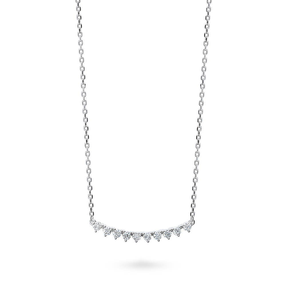 Bar CZ Pendant Necklace in Sterling Silver, Rhodium Plated