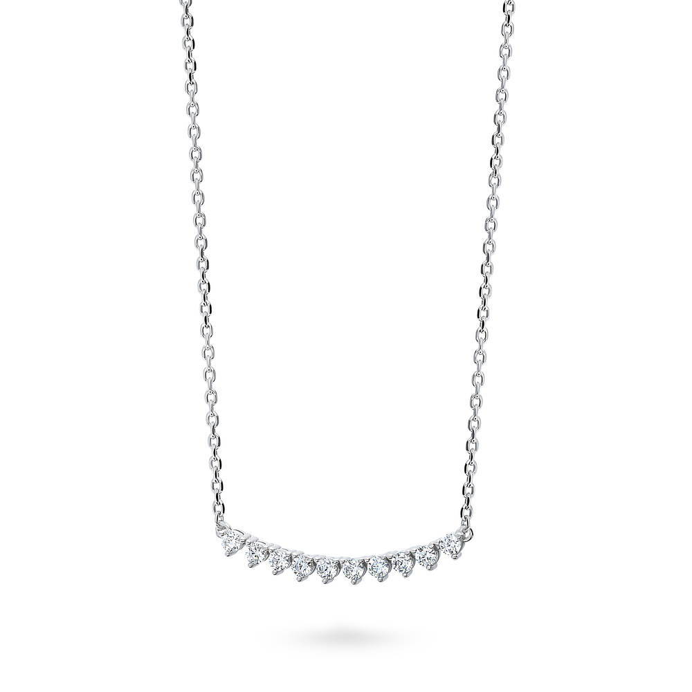 Angle view of Bar CZ Pendant Necklace in Sterling Silver, Rhodium Plated