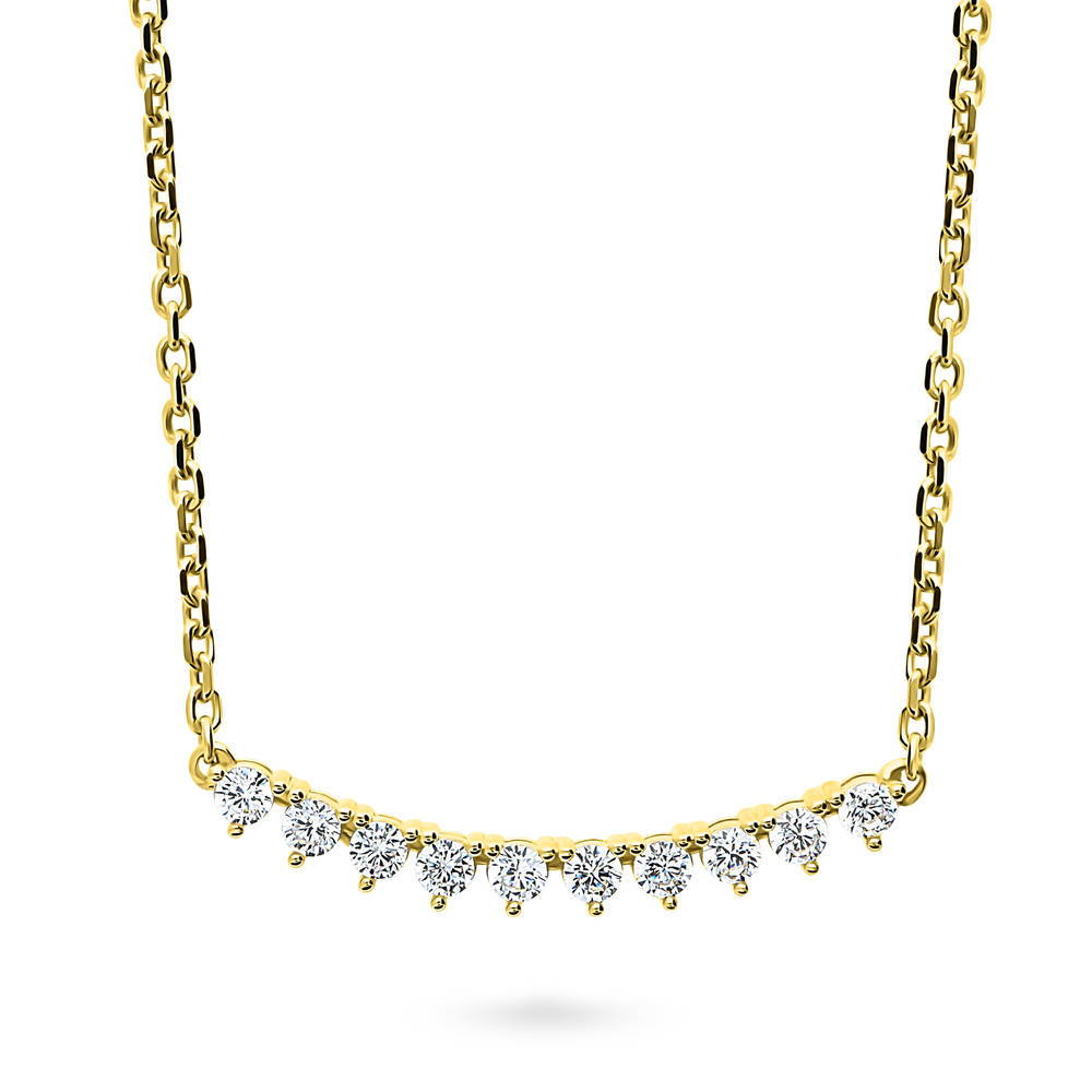 Front view of Bar CZ Pendant Necklace in Sterling Silver, Yellow Gold Flashed