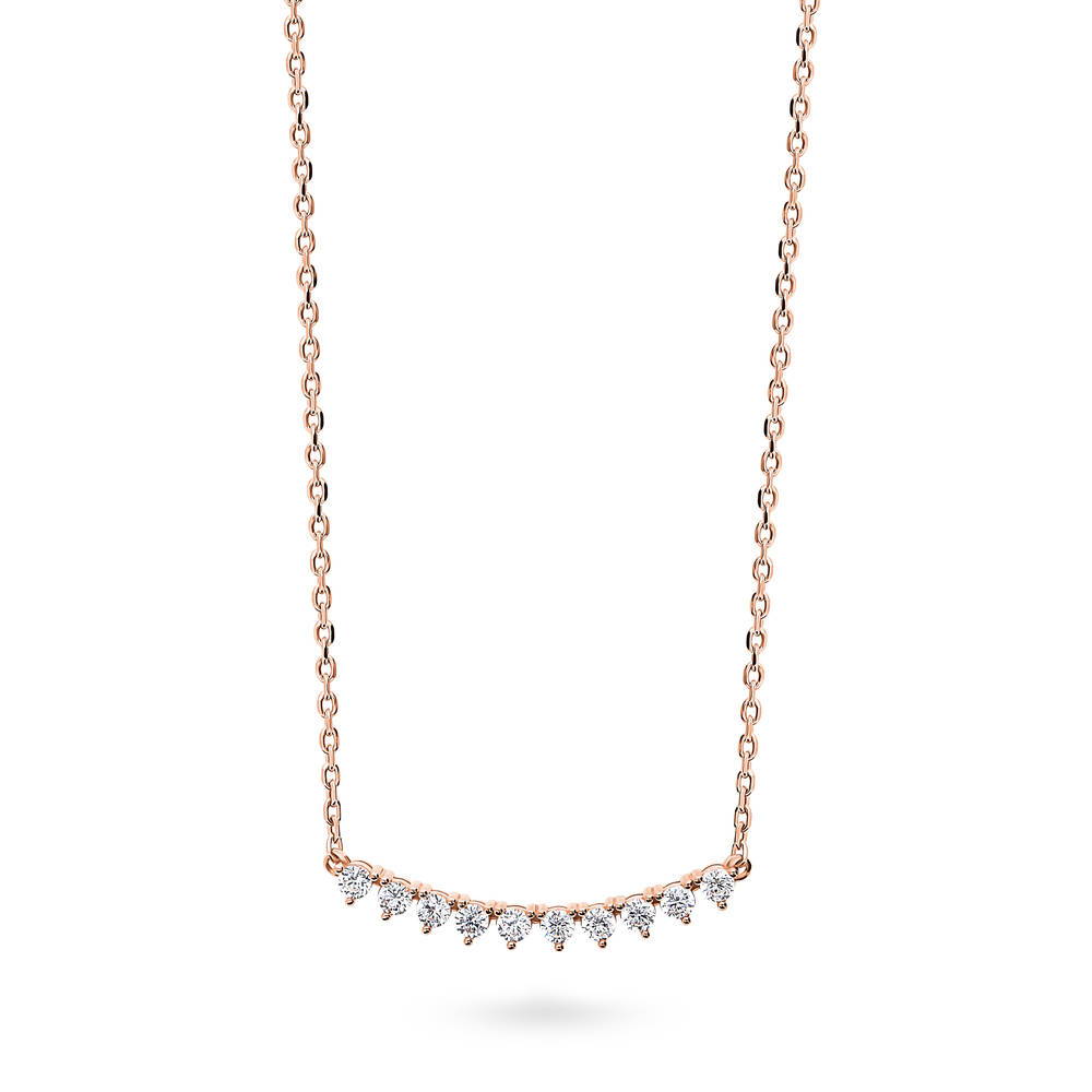 Bar CZ Pendant Necklace in Sterling Silver, Rose Gold Flashed