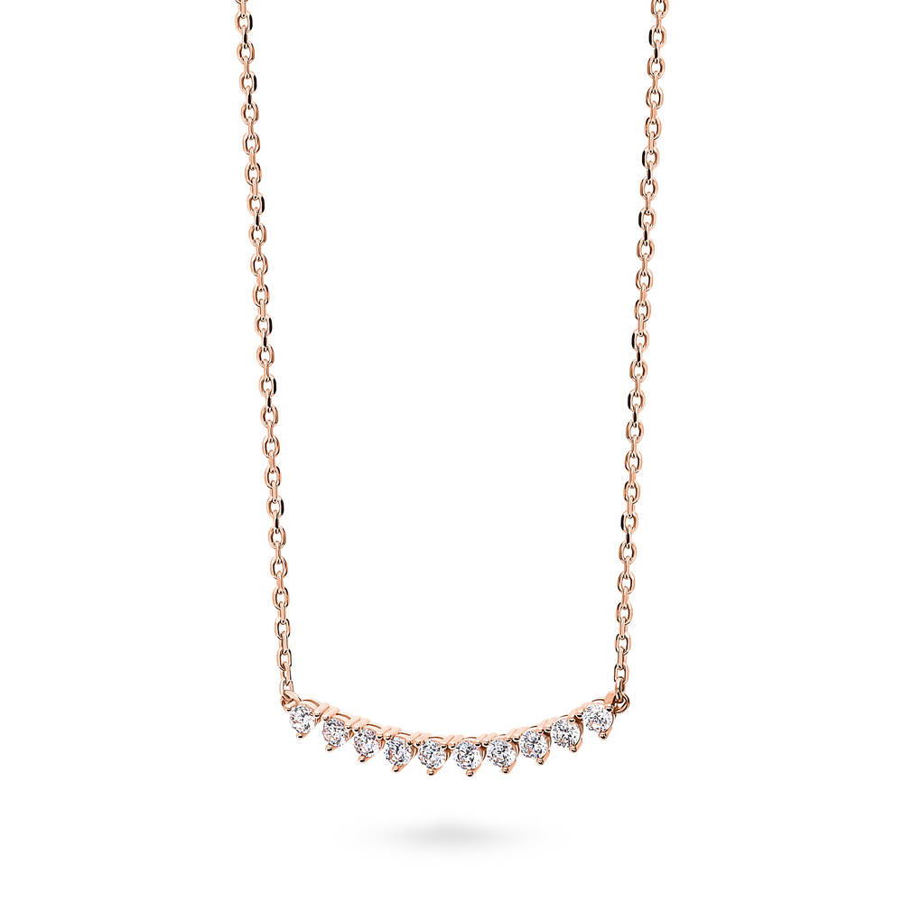 Angle view of Bar CZ Pendant Necklace in Sterling Silver, Rose Gold Flashed