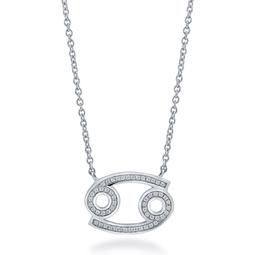 Zodiac Sign CZ Necklace in Sterling Silver, Cancer