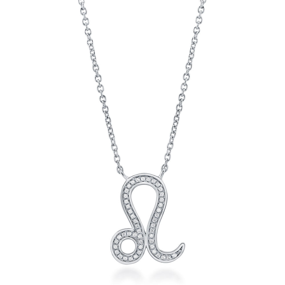 Zodiac Sign CZ Necklace in Sterling Silver, Leo