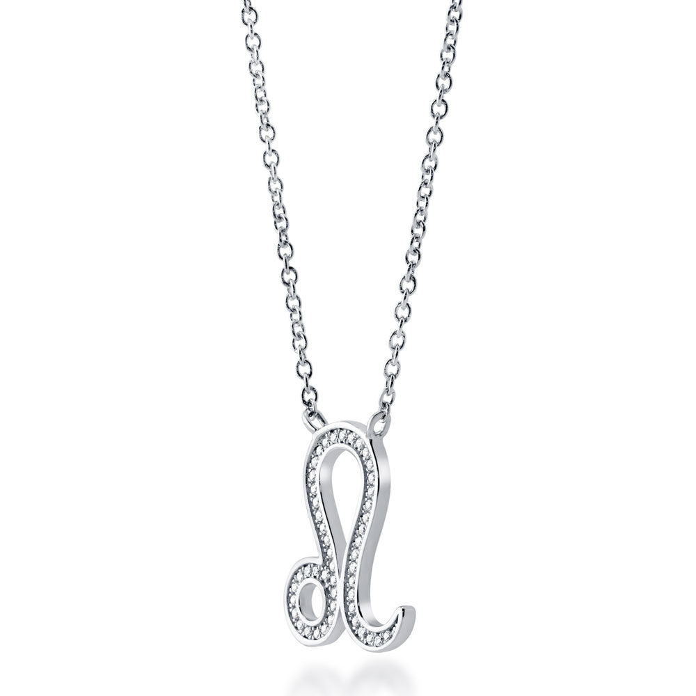 Front view of Zodiac Sign CZ Necklace in Sterling Silver, Leo