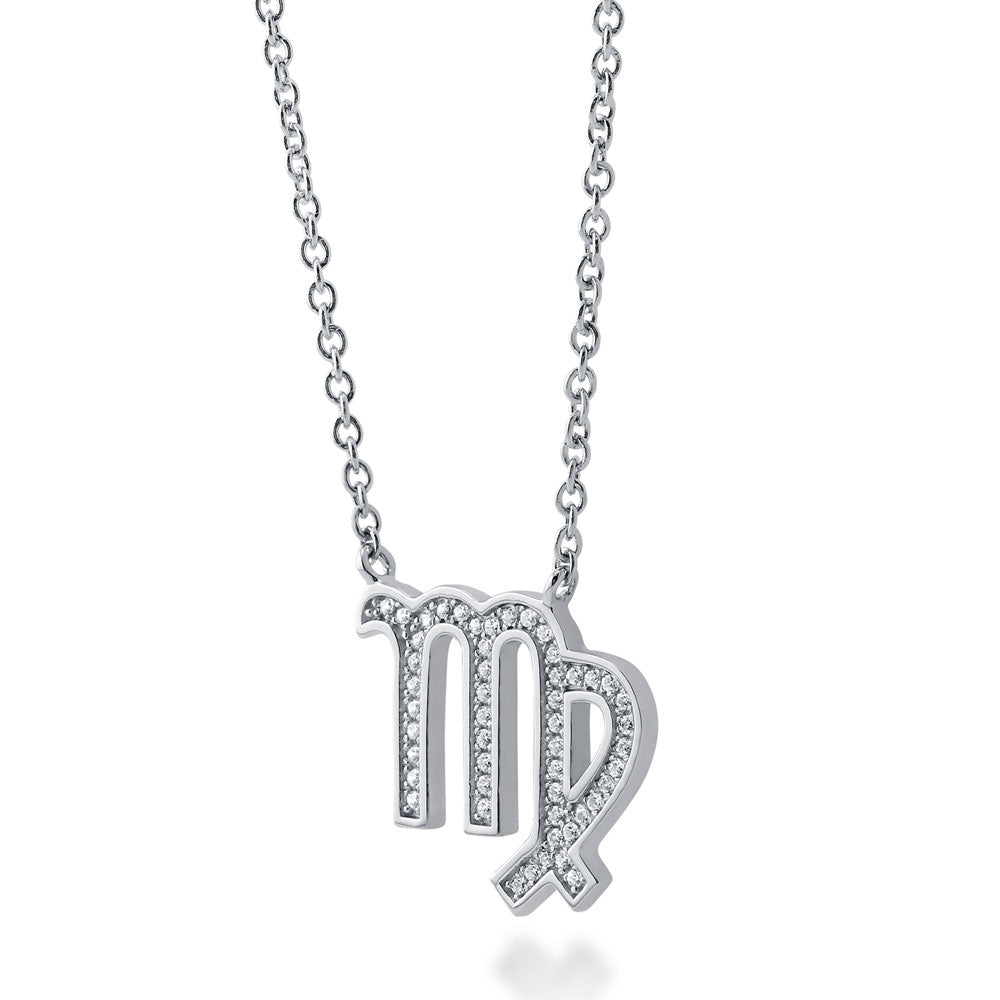 Front view of Zodiac Sign CZ Necklace in Sterling Silver, Virgo