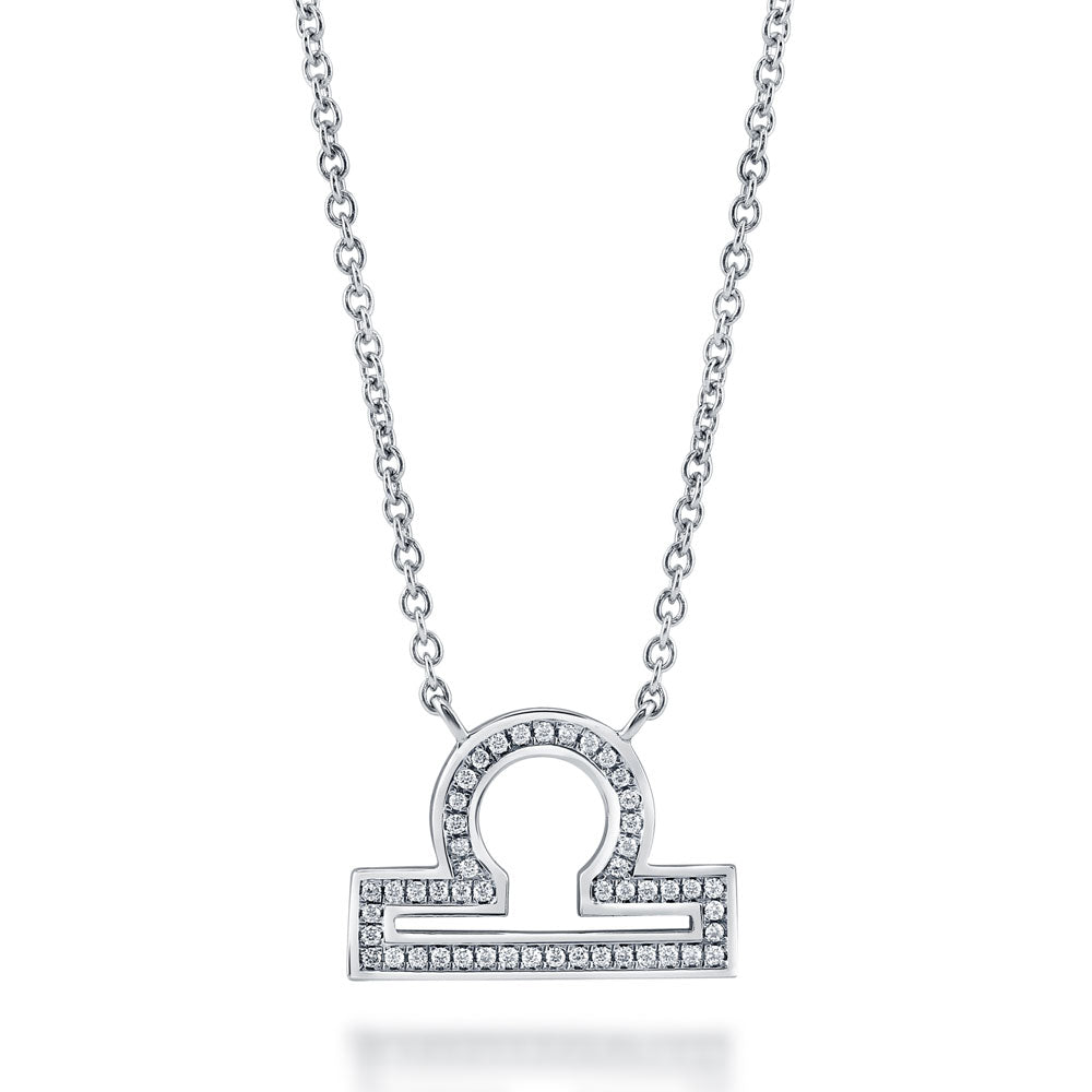 Zodiac Sign CZ Necklace in Sterling Silver, Libra