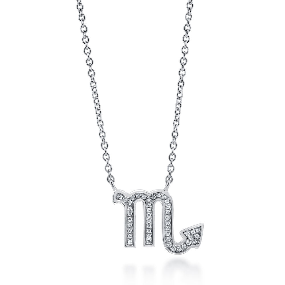 Zodiac CZ Pendant Necklace in Sterling Silver, Scorpio