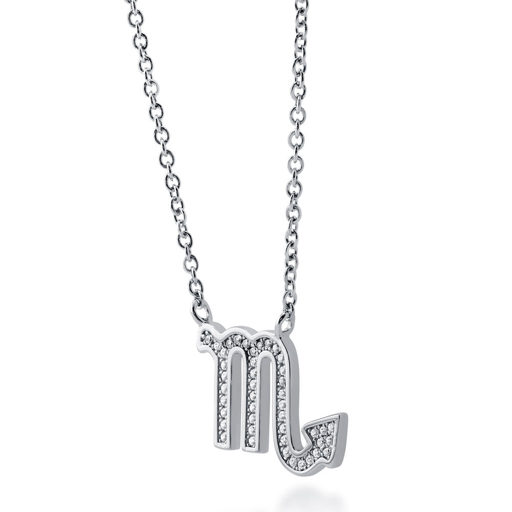 Front view of Zodiac Sign CZ Necklace in Sterling Silver, Scorpio