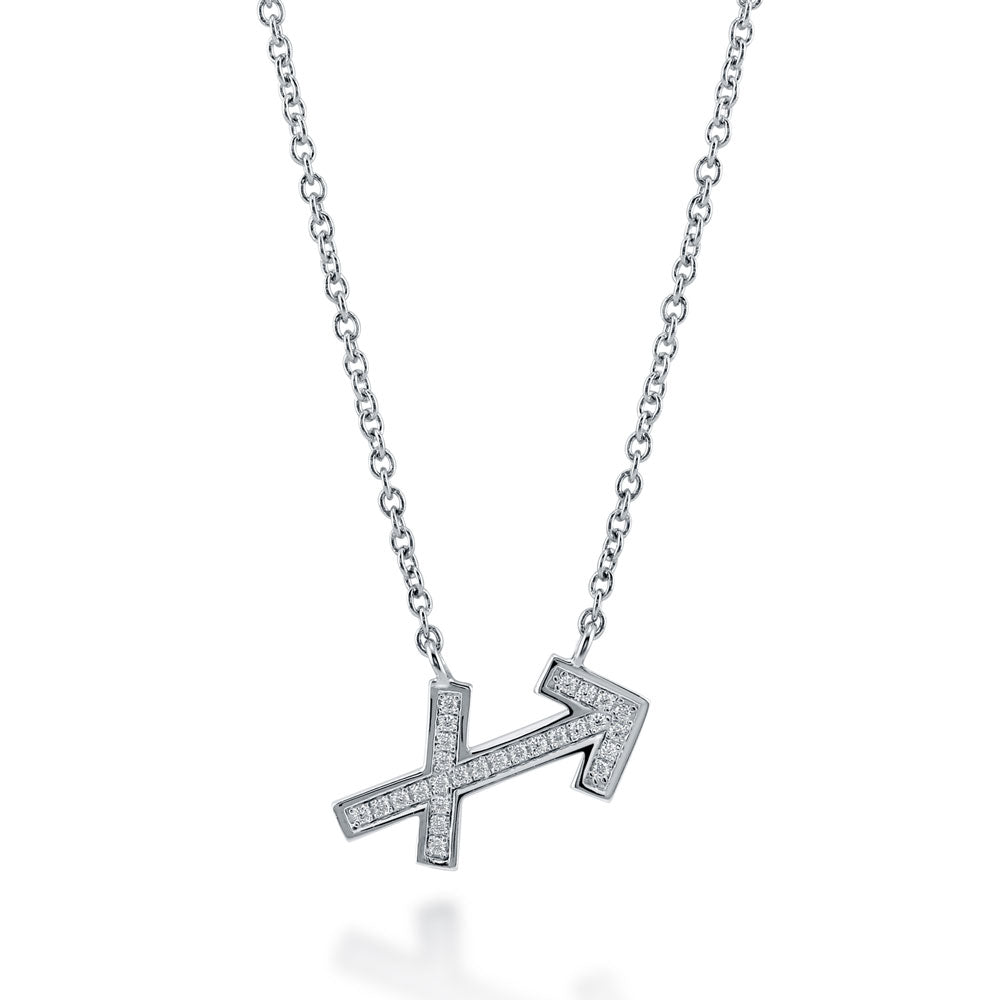 Zodiac CZ Pendant Necklace in Sterling Silver, Sagittarius