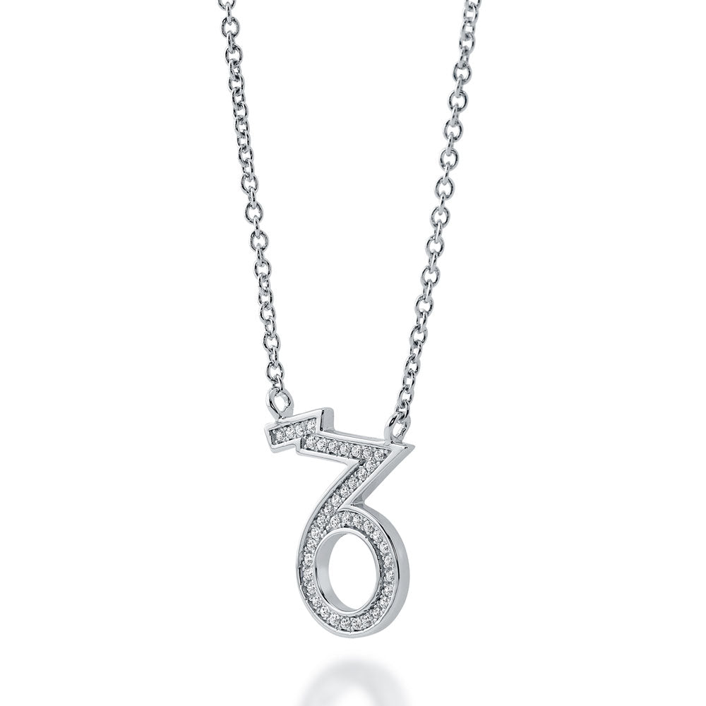 Front view of Zodiac Sign CZ Necklace in Sterling Silver, Capricorn