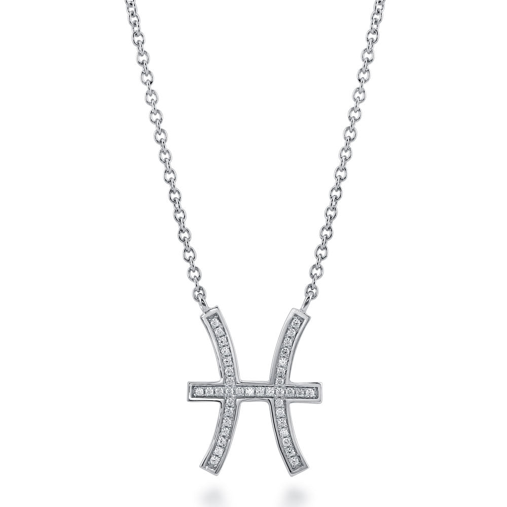 Zodiac CZ Pendant Necklace in Sterling Silver, Pisces