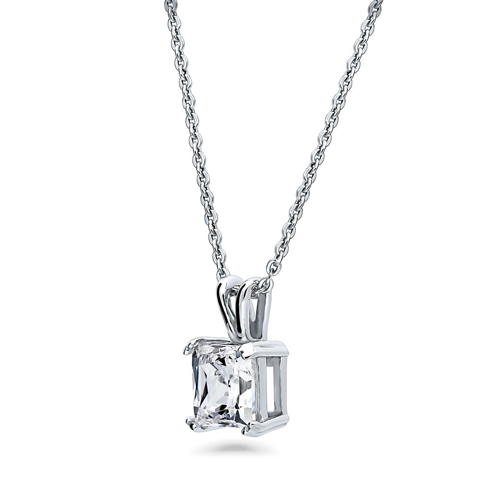 Front view of Solitaire CZ Necklace in Sterling Silver, Princess Cut / Clear