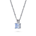 Front view of Solitaire CZ Necklace in Sterling Silver, Princess Cut / Greyish Blue