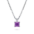 Solitaire CZ Necklace in Sterling Silver, Princess Cut / Purple