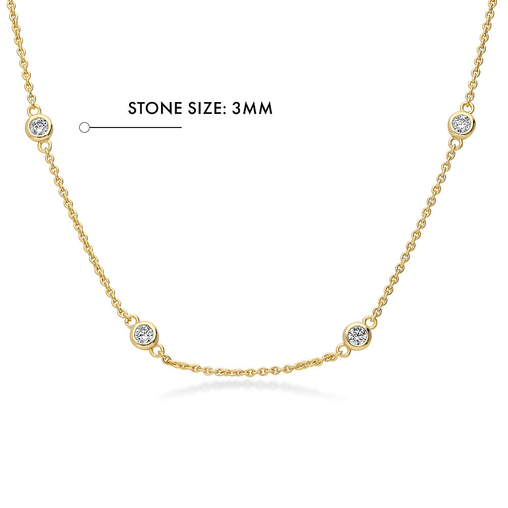 Front view of Station CZ Station Necklace in Sterling Silver, Yellow Gold Flashed / 16 inch + 2 inch extension