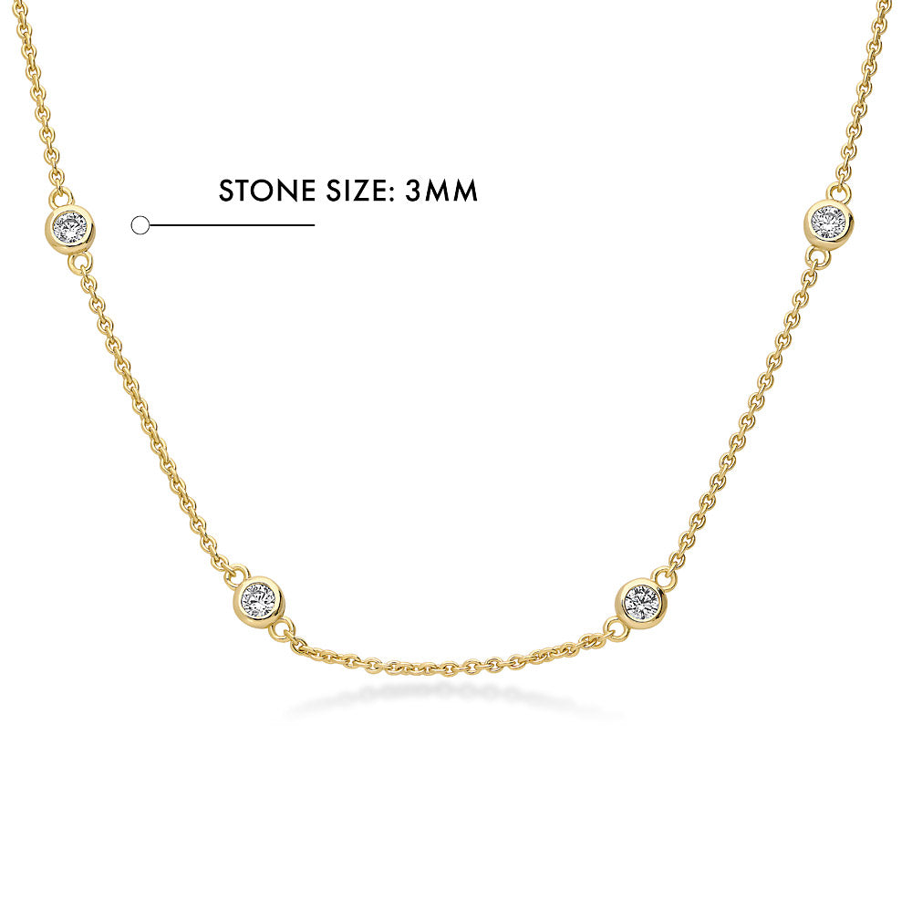 Front view of Station CZ Station Necklace in Sterling Silver, Yellow Gold Flashed / 36 inch