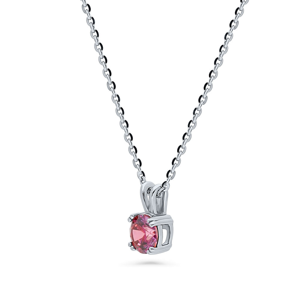 Front view of Solitaire CZ Necklace in Sterling Silver, Round Cut / Red