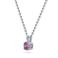 Front view of Solitaire CZ Necklace in Sterling Silver, Round Cut / Purple
