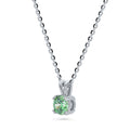 Front view of Solitaire CZ Necklace in Sterling Silver, Round Cut / Green