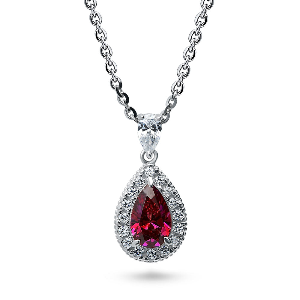 Halo Pear CZ Necklace in Sterling Silver, 1 of 15