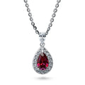 Halo Pear CZ Necklace and Earrings in Sterling Silver, Red