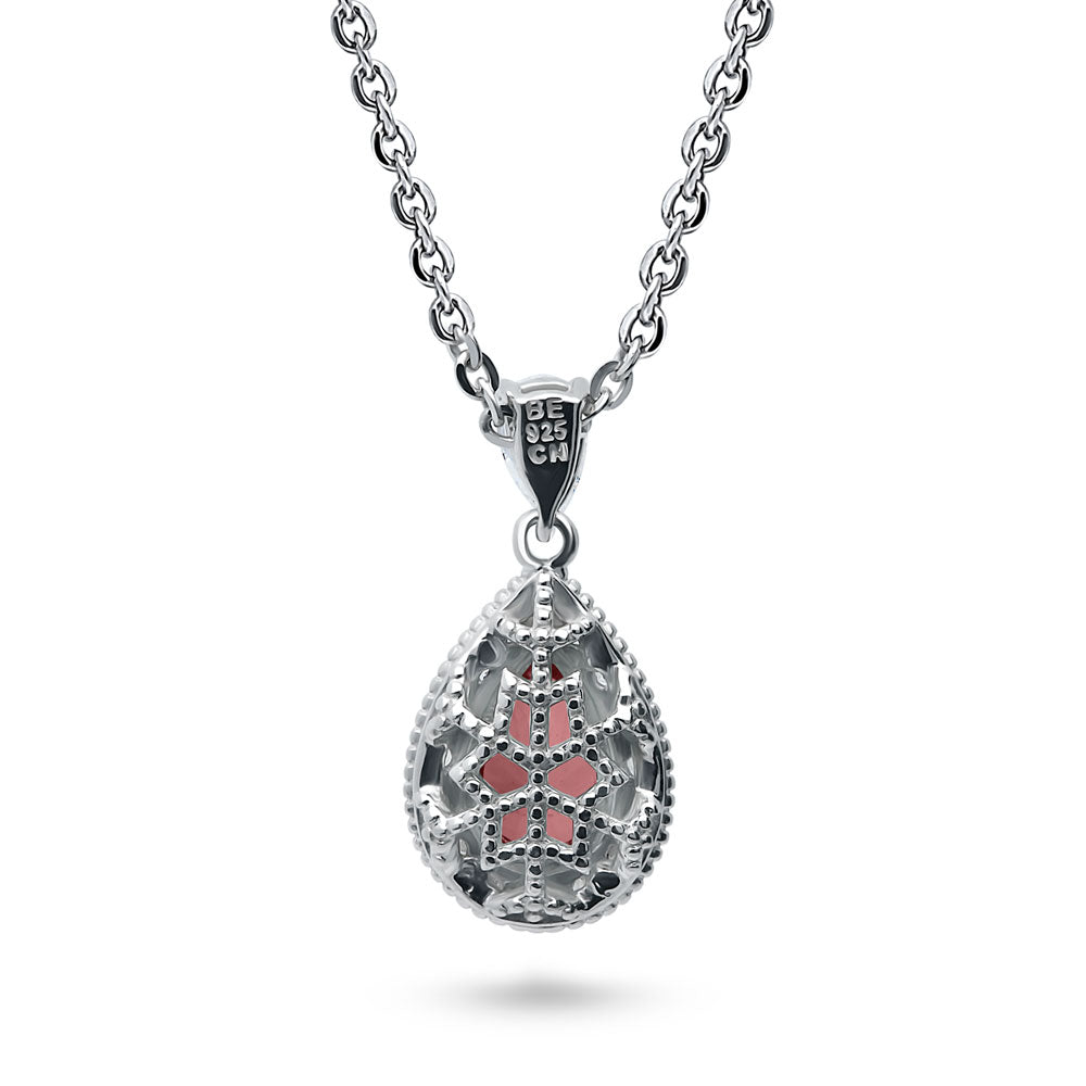 Angle view of Halo Pear CZ Necklace in Sterling Silver, 7 of 15