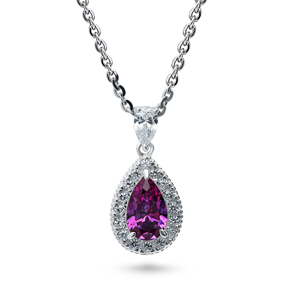 Halo Pear CZ Necklace in Sterling Silver