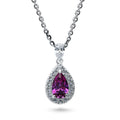 Halo Pear CZ Necklace and Earrings in Sterling Silver, Purple