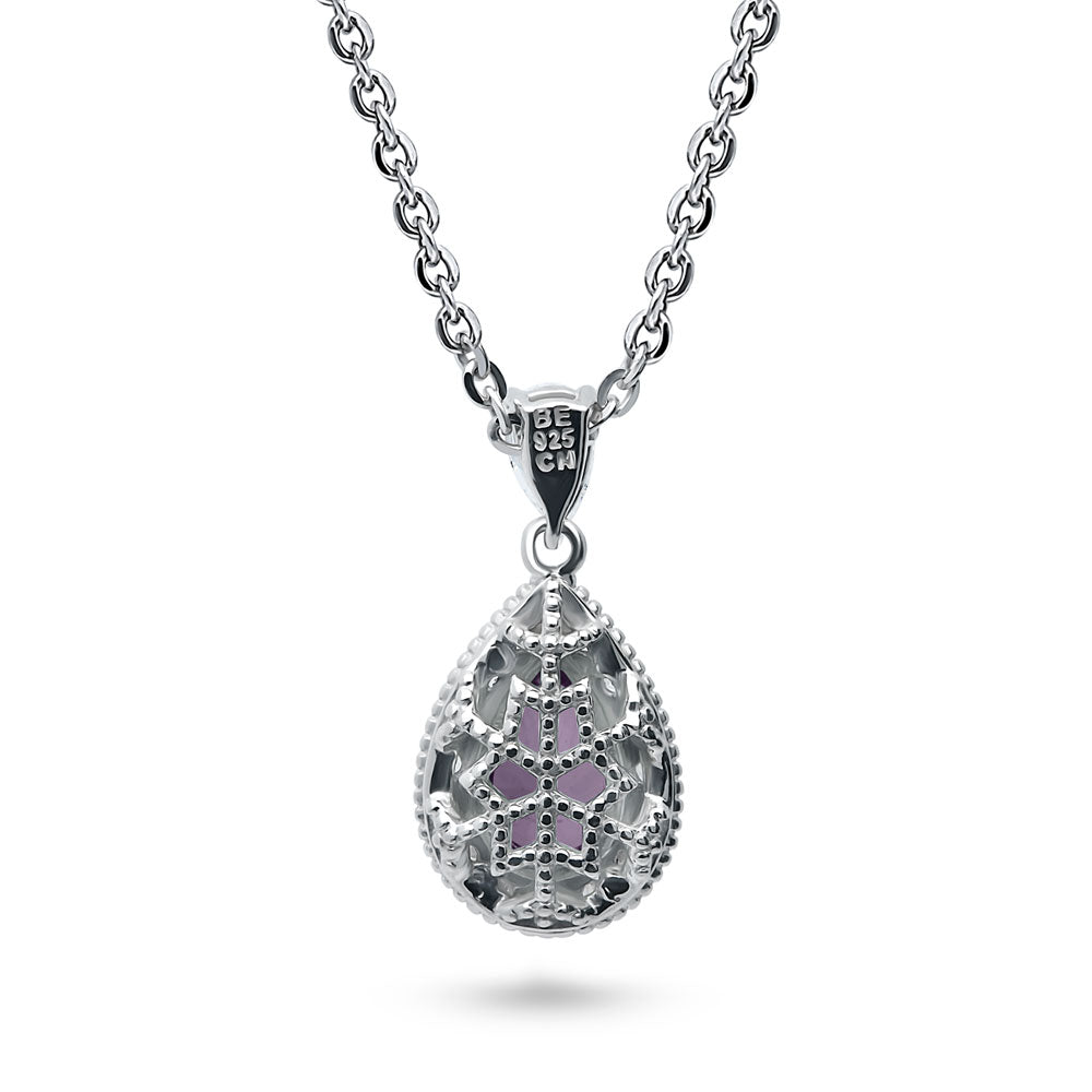 Angle view of Halo Pear CZ Necklace in Sterling Silver, 8 of 15