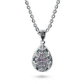 Angle view of Halo Pear CZ Necklace and Earrings in Sterling Silver, Purple