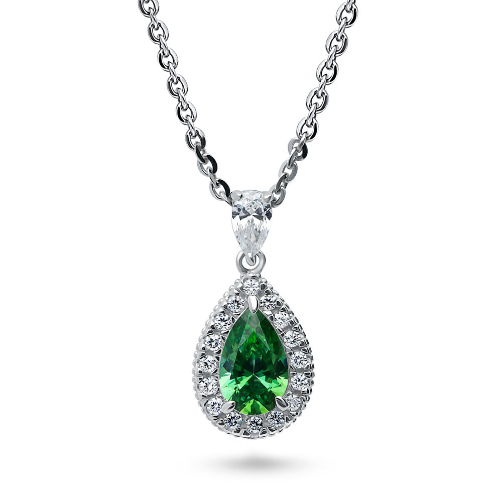 Halo Pear CZ Necklace in Sterling Silver