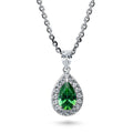 Halo Pear CZ Necklace and Earrings in Sterling Silver, Green