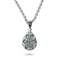 Angle view of Halo Pear CZ Necklace and Earrings in Sterling Silver, Green