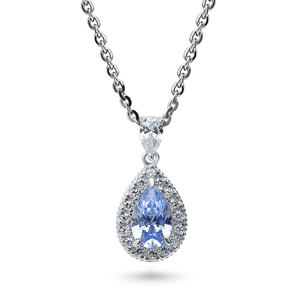 Halo Pear CZ Necklace in Sterling Silver