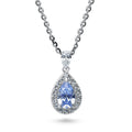 Halo Pear CZ Necklace and Earrings in Sterling Silver, Blue