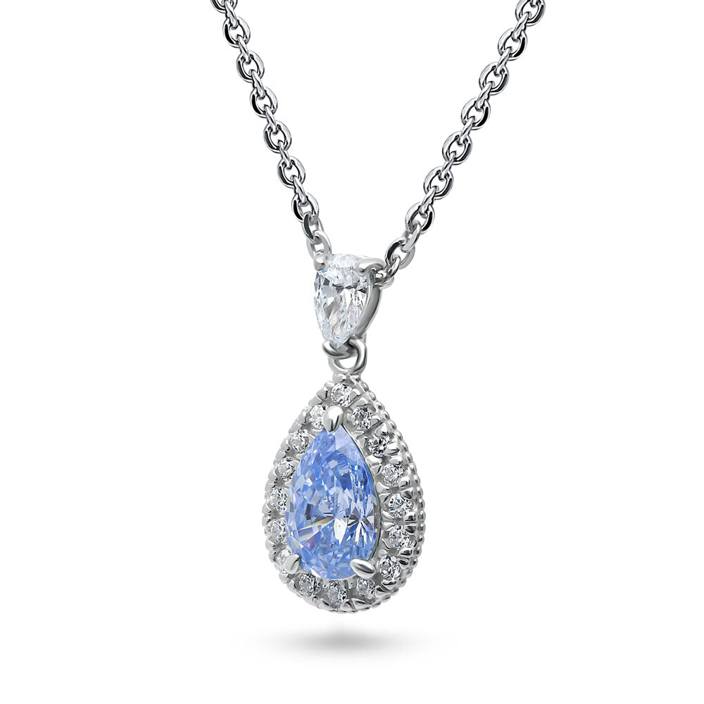 Front view of Halo Pear CZ Necklace in Sterling Silver, 6 of 15