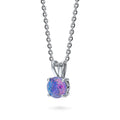 Front view of Kaleidoscope Solitaire CZ Necklace in Sterling Silver 0.8ct, Purple Aqua Color