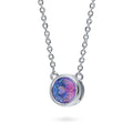 Front view of Solitaire Kaleidoscope Bezel CZ Necklace in Sterling Silver 0.8ct, Purple Aqua Color